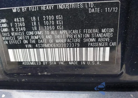 2013 Subaru Legacy 3.6R Limited из США, поврежденный, VIN 4S3BMDK6XD2023379